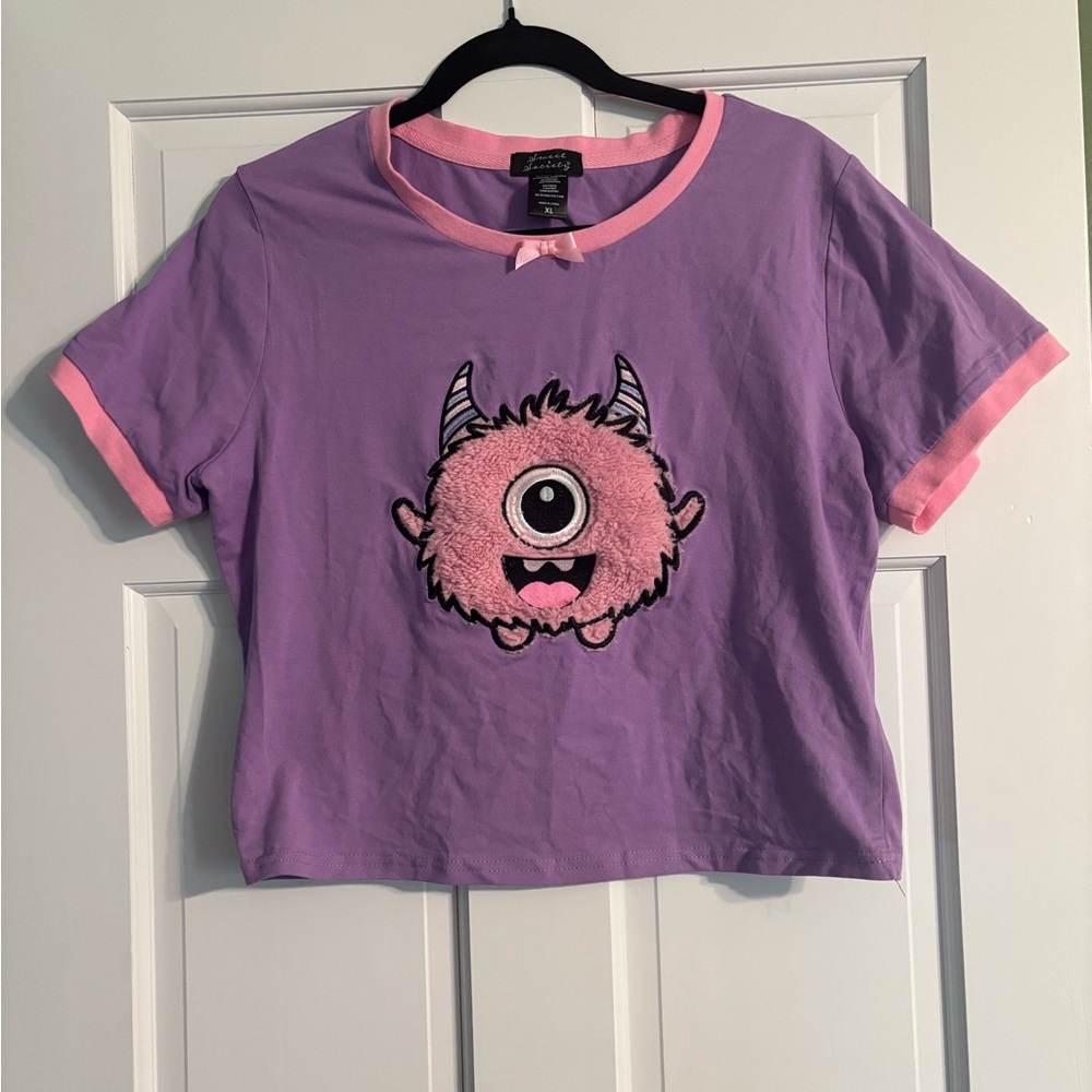 Fuzzy Purple Monster Pastel Ringer Shirt